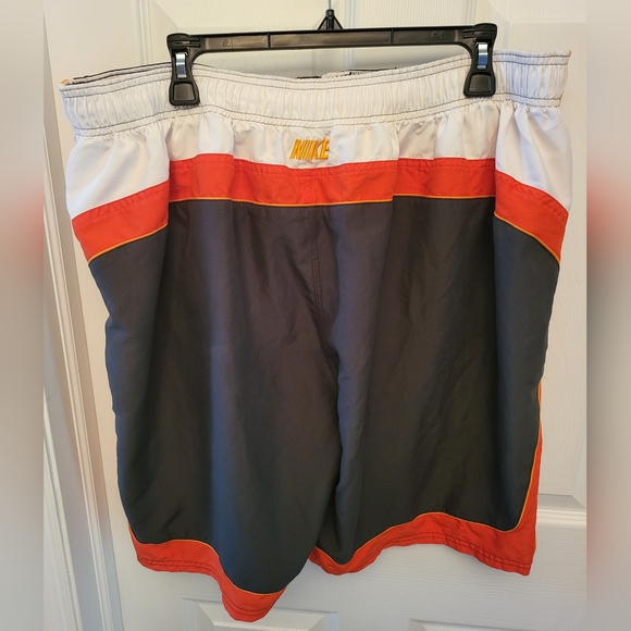 Men's Nike XXL 2XL Gray White Orange Gold Lined Swimsuit Drawstring Retro - Picture 2 of 3